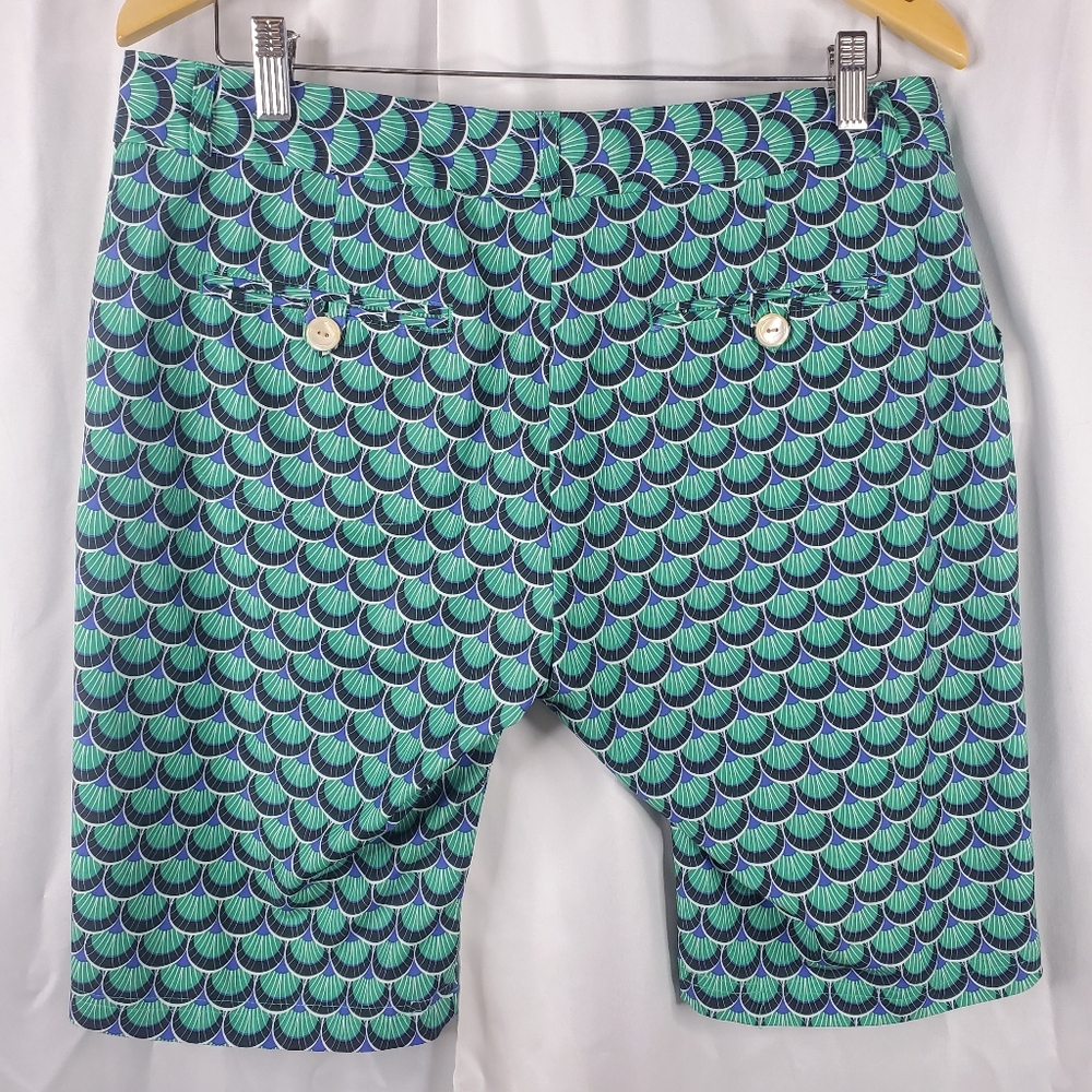 ♡ Peter Millar Geo Print Microfiber Womens Golf Shorts Size 10 Green and Blue - Picture 5 of 8